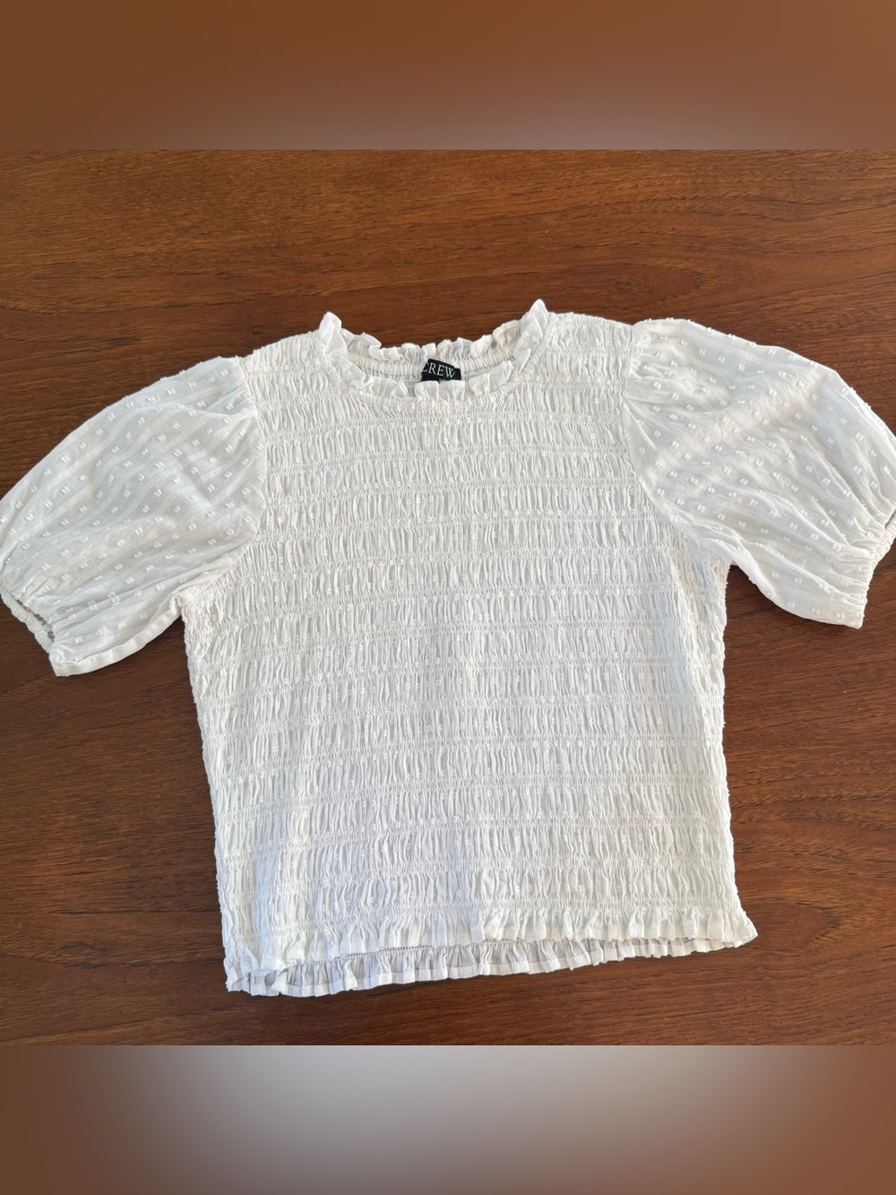 J. Crew White Smocked Puff-Sleeve Blouse